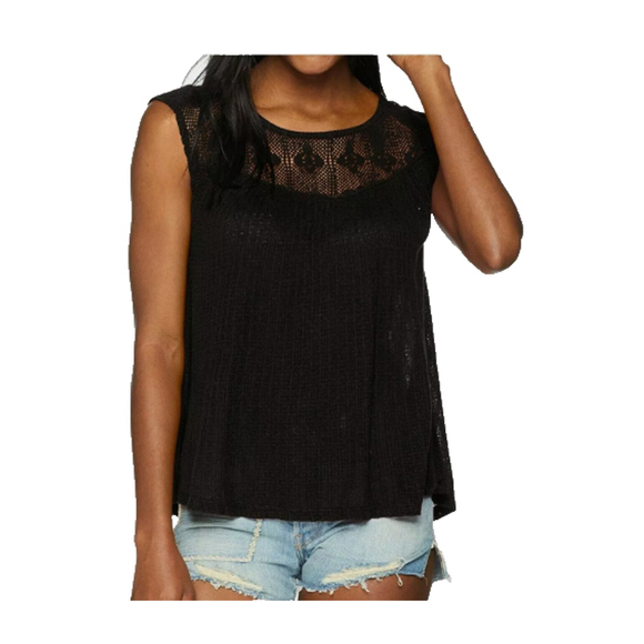Lucky Brand Women's Black Crochet Swing Sleeveless Linen Blend Top Size Medium - Picture 1 of 8